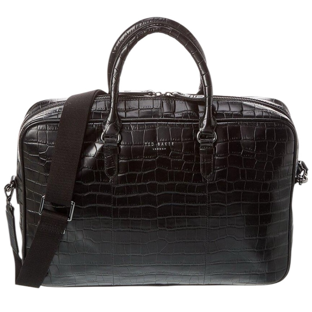 ♠️♠️♠️Ted Baker
Black Fabiann Croc-embossed Leather Document Bag